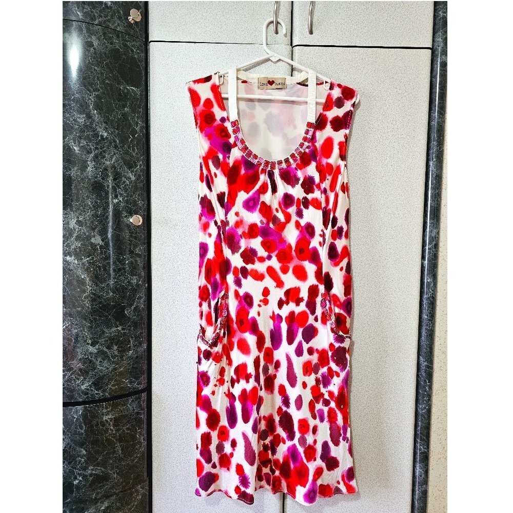 Women Midi Dress, Floral Rhinestone Lined Party Gown with Pockets, Size L - Picture 1 of 6